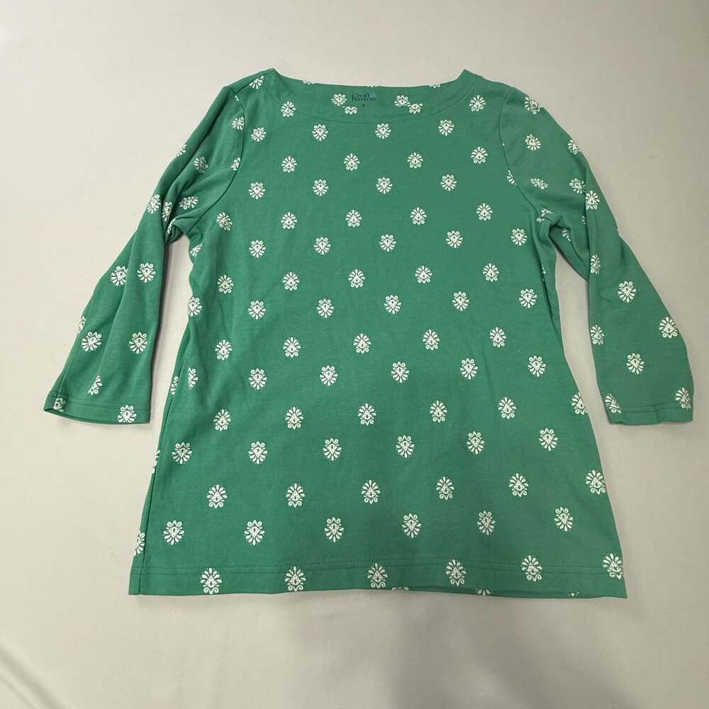 Croft & Barrow Women's Green Medallion Print 3/4 Sleeve Boat Neck Top Size M
